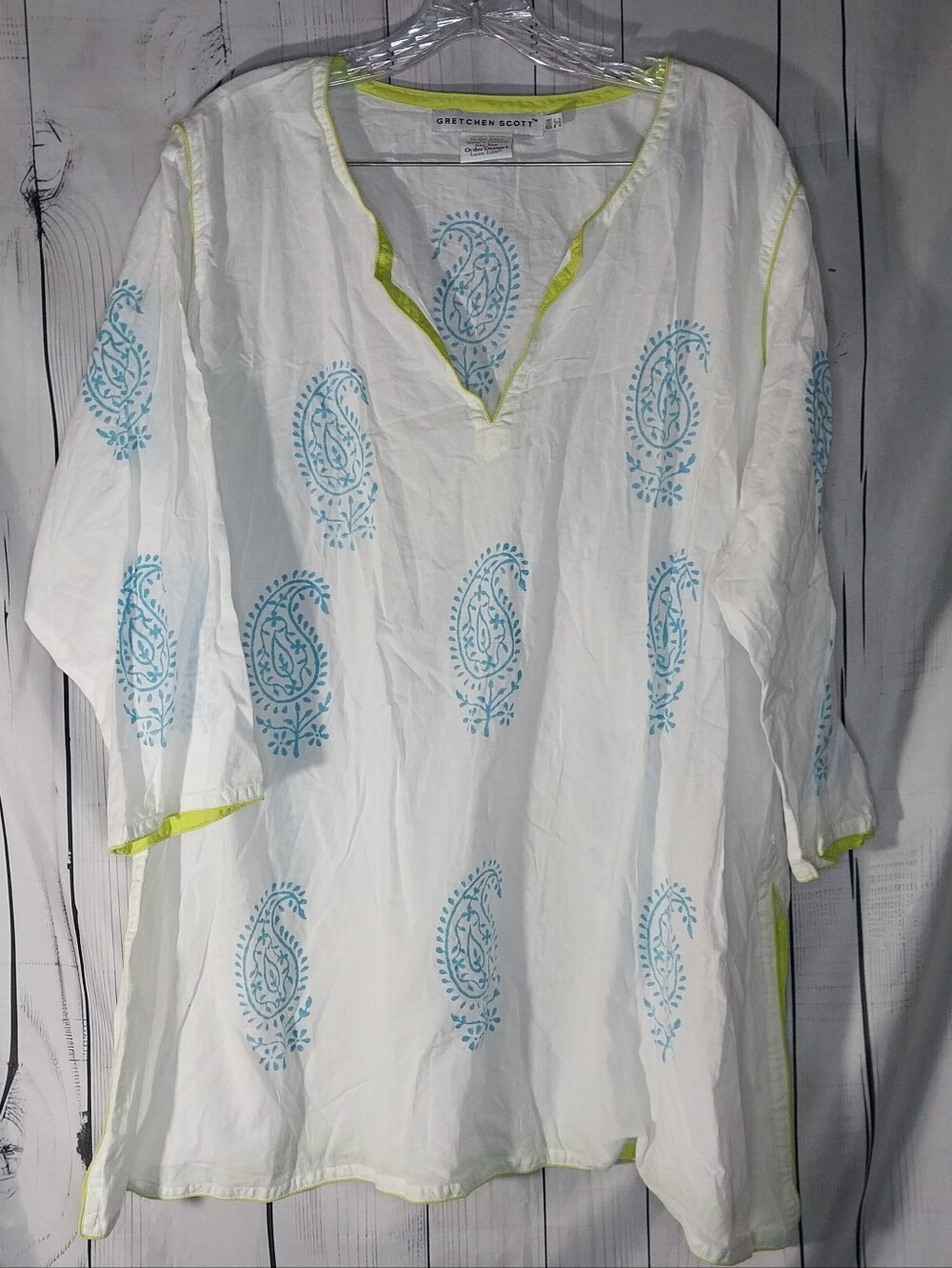 Gretchen Scott Designs Paisley Print Lightweight V- Neck ResortWear Boho Tunic